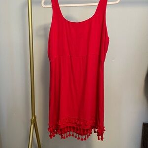 Lulu's Scarlet Mini Dress with Tassel Hem